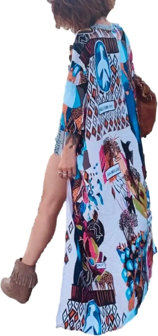 Over Sized Kimonos Women's Geometry Print Rayon Kimonos for Summer Loose Open Front Soft Long Bird