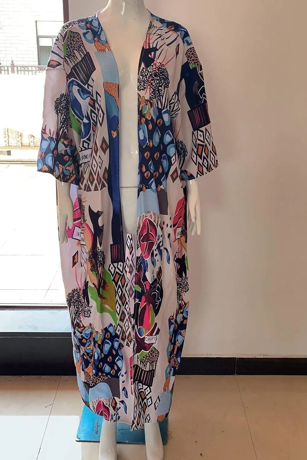 Over Sized Kimonos Women's Geometry Print Rayon Kimonos for Summer Loose Open Front Soft Long Bird