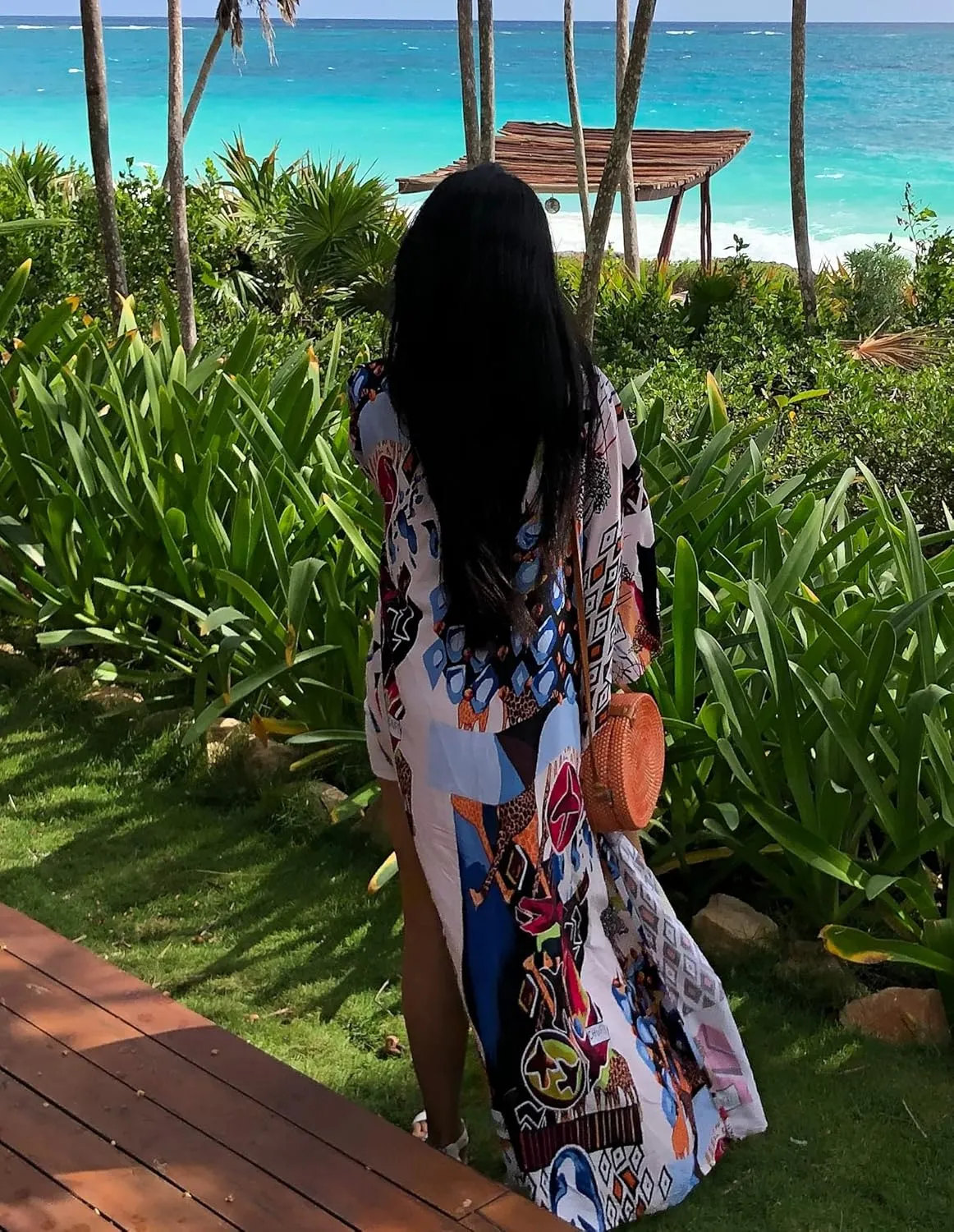 Over Sized Kimonos Women's Geometry Print Rayon Kimonos for Summer Loose Open Front Soft Long Bird