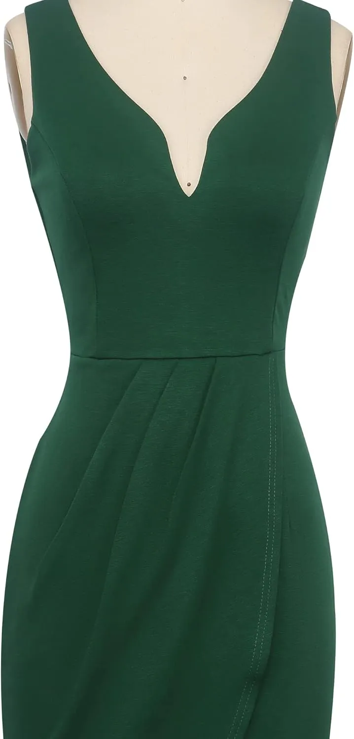 oxiuly Women's Wrap V Neck Bodycon Ruched Cocktail Party Dress Chic Church Wedding Club Pencil Dresses OX345
