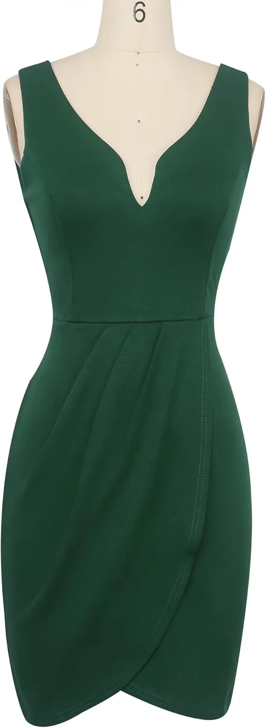 oxiuly Women's Wrap V Neck Bodycon Ruched Cocktail Party Dress Chic Church Wedding Club Pencil Dresses OX345