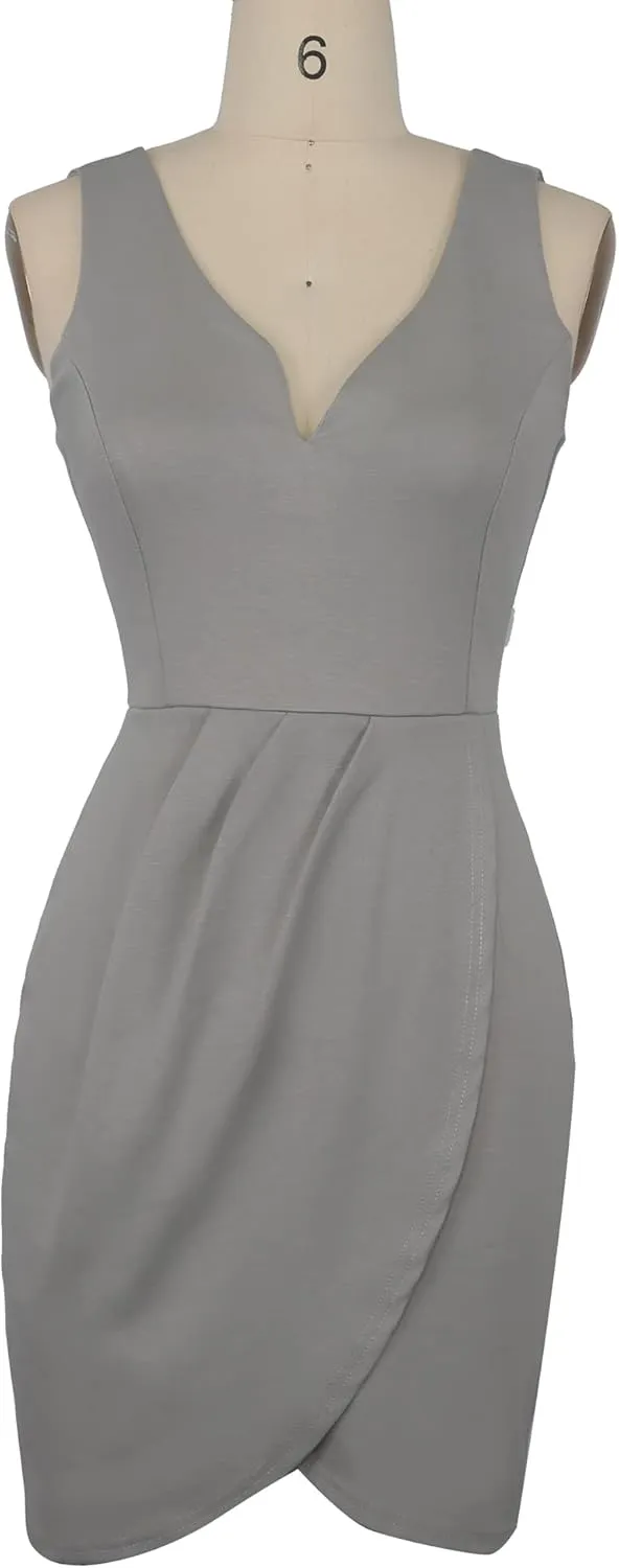 oxiuly Women's Wrap V Neck Bodycon Ruched Cocktail Party Dress Chic Church Wedding Club Pencil Dresses OX345