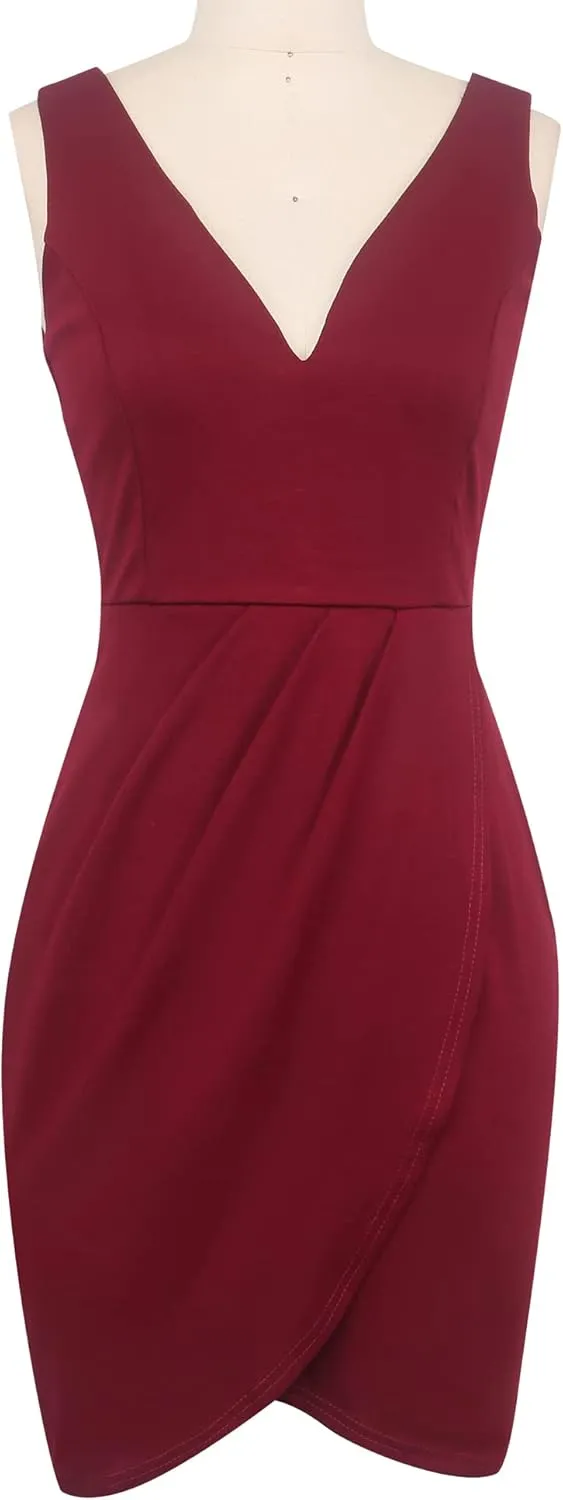 oxiuly Women's Wrap V Neck Bodycon Ruched Cocktail Party Dress Chic Church Wedding Club Pencil Dresses OX345