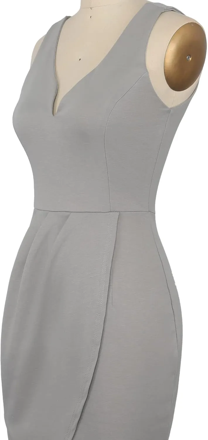 oxiuly Women's Wrap V Neck Bodycon Ruched Cocktail Party Dress Chic Church Wedding Club Pencil Dresses OX345