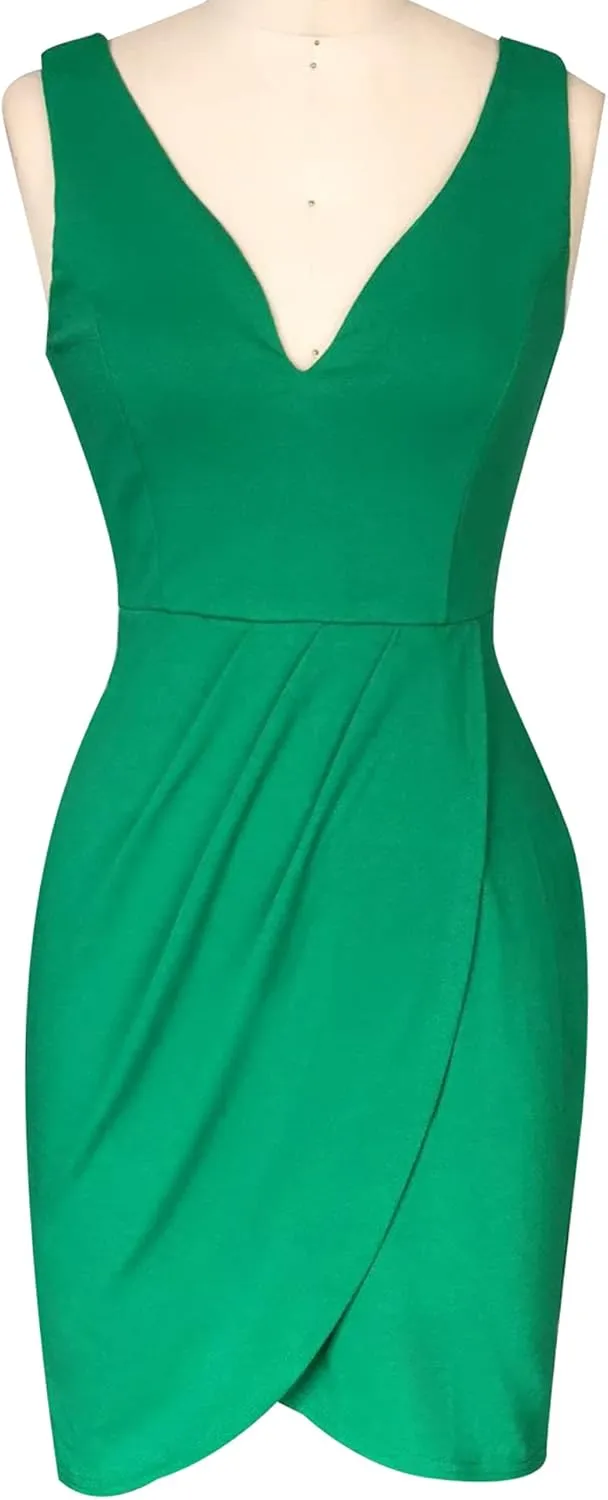 oxiuly Women's Wrap V Neck Bodycon Ruched Cocktail Party Dress Chic Church Wedding Club Pencil Dresses OX345