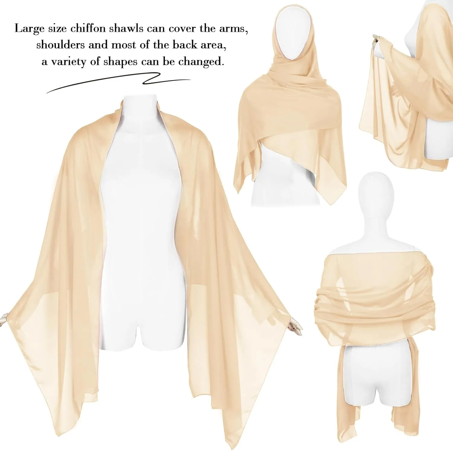 P Pothuiny Women Chiffon Sheer Shawl Wraps for Evening Dresses, 79"x24" Lightweight Soft Chiffon Scarfs Wedding Party Bridal