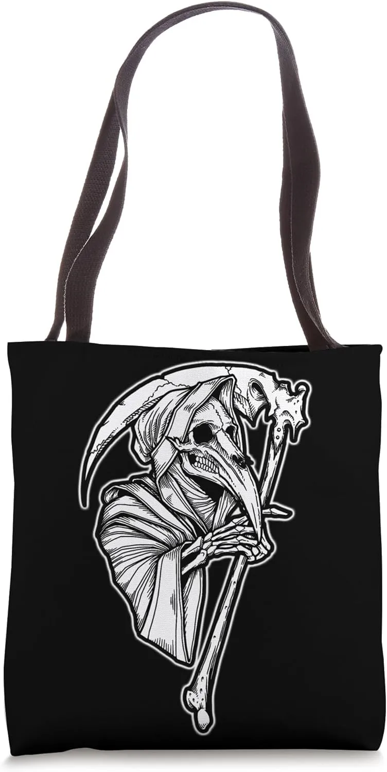 Plague Doctor Grim Reaper Blackwork Tote Bag