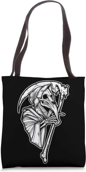 Plague Doctor Grim Reaper Blackwork Tote Bag