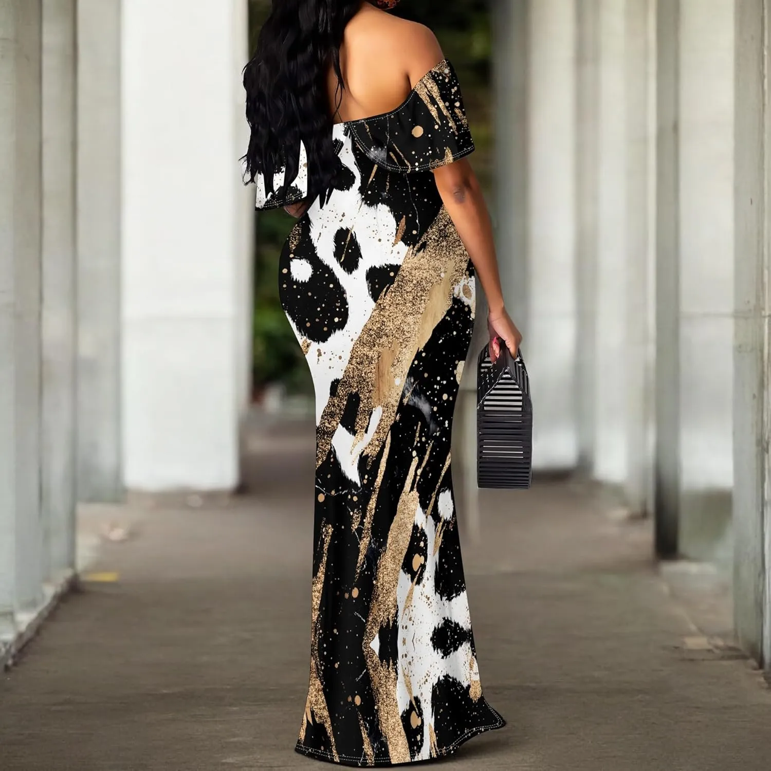 Plus Size Dresses for Curvy Women Off The Shoulder Ruffled Halter Back Long Club Party Cocktail Dress
