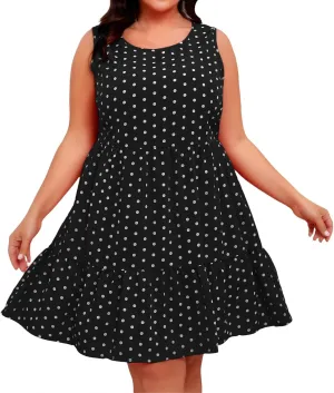 Plus Size Dresses for Women 2025 Polka Dot Casual Ruffle Smocked Dress Soft Round Neck Beach Vacation 1950'S Dresses