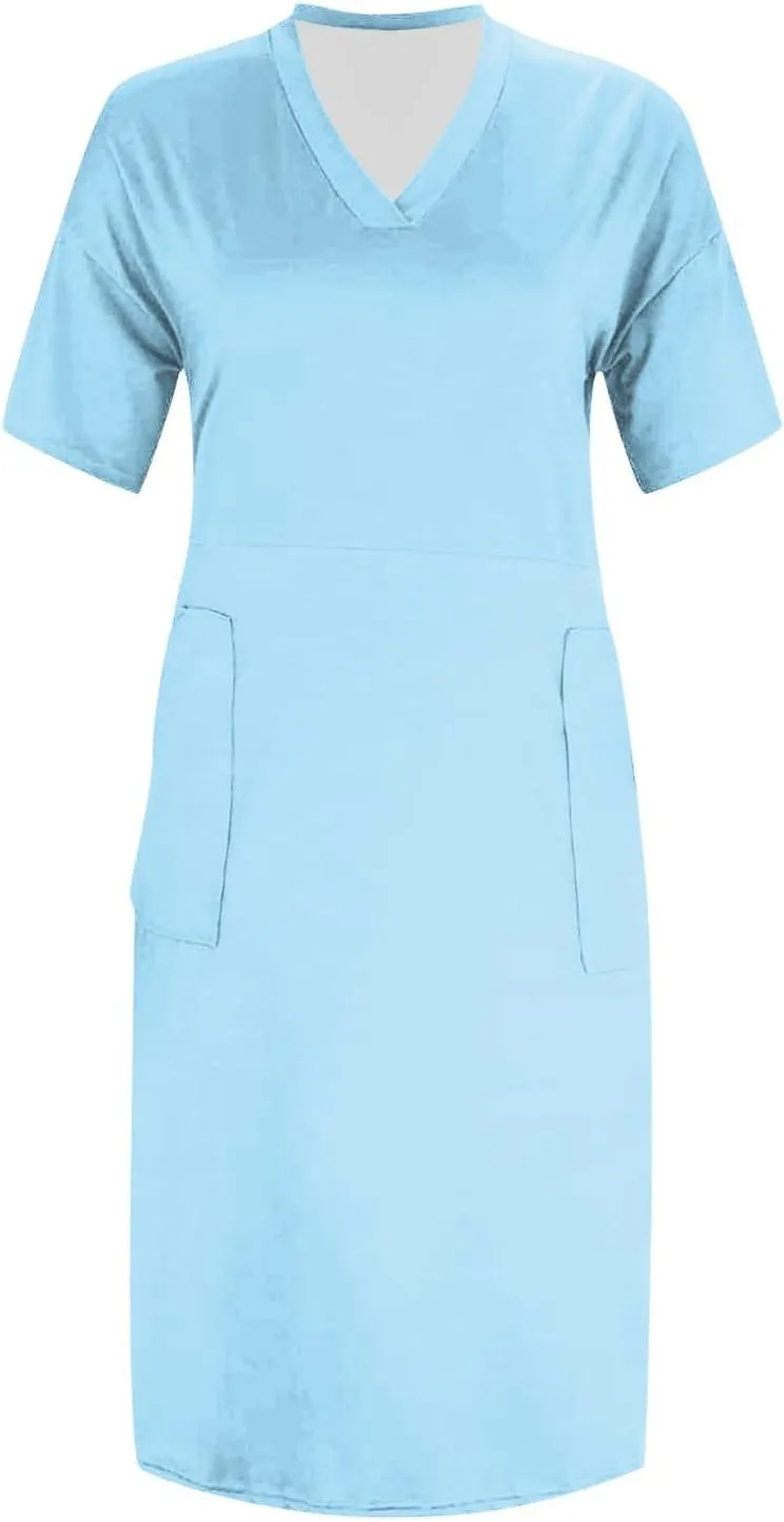 Plus Size Dresses for Women Oversized T Shirt Dress Loose Fit V Neck Short Sleeve Midi Dress Soft Cotton Nightgowns