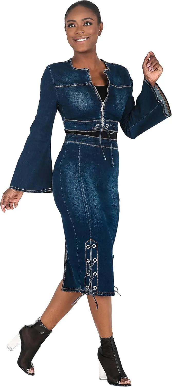 Poetic Justice Curvy Women's High Waist Lace-Up Double Split Denim Pencil Skirt