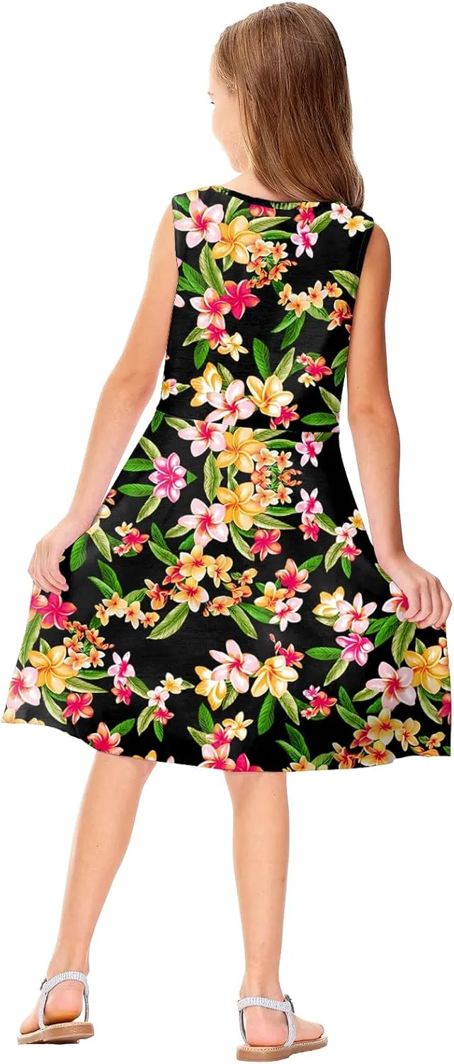 Remimi Girls Summer Sleeveless Dress Tropical Print Skater Twirly Dresses 3-14 Years