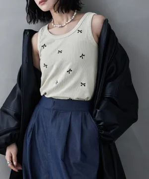 Ribbon embroidery sleeveless tops