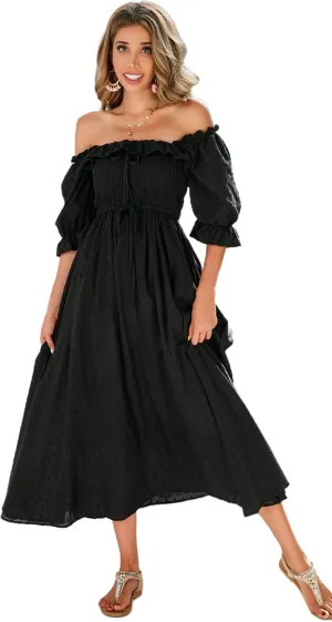 R.Vivimos Women Summer Half Sleeve Cotton Ruffled Vintage Elegant Backless A Line Flowy Long Dresses