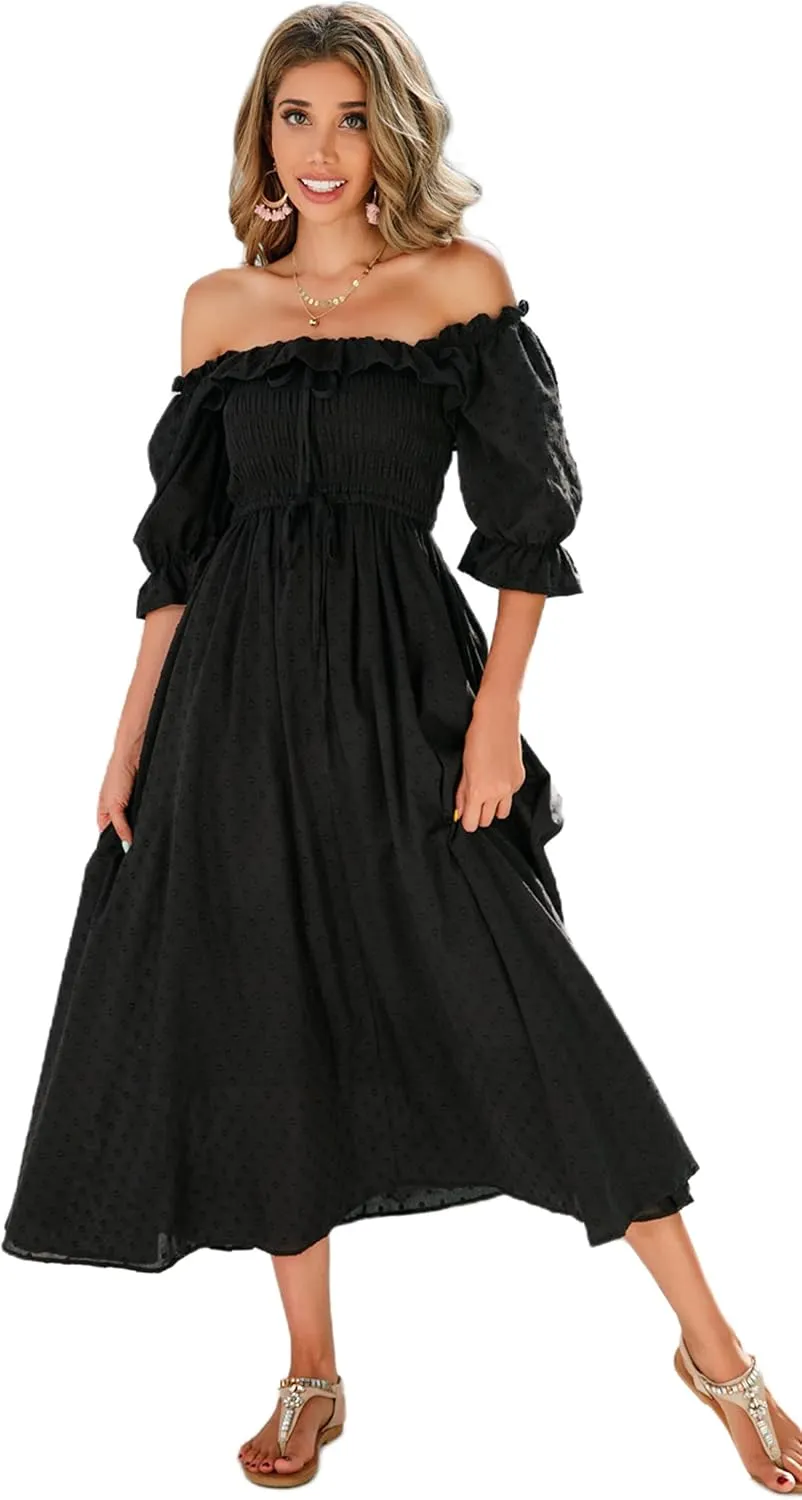 R.Vivimos Women Summer Half Sleeve Cotton Ruffled Vintage Elegant Backless A Line Flowy Long Dresses