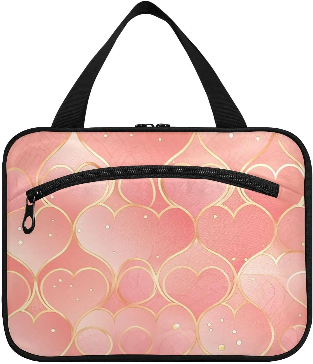 Scallop Rose Gold hanging toiletry bag hanging travel organizer with hook, designer washable cosmetic makeup bag for cruise travel trip estuche para brochas maquillaje L