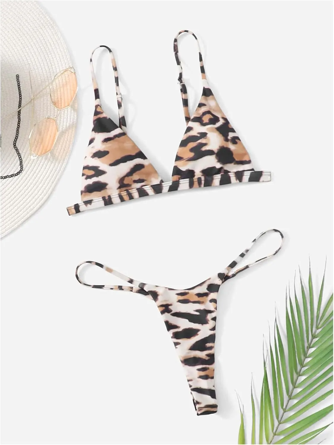 SHENHE Women's Sexy Micro Bikini Set Triangle String Thong Swimsuit 2 Piece Leopard Bathing Suit