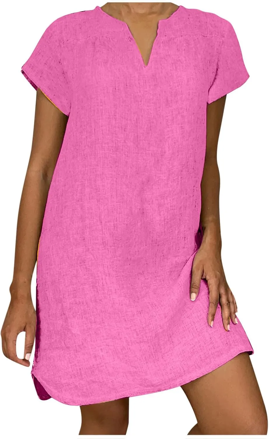 Shirt Dresses for Women Cap Sleeved Vintage Cotton Linen Long Dress Loose Fit Crewneck Casual Summer Dress Pockets