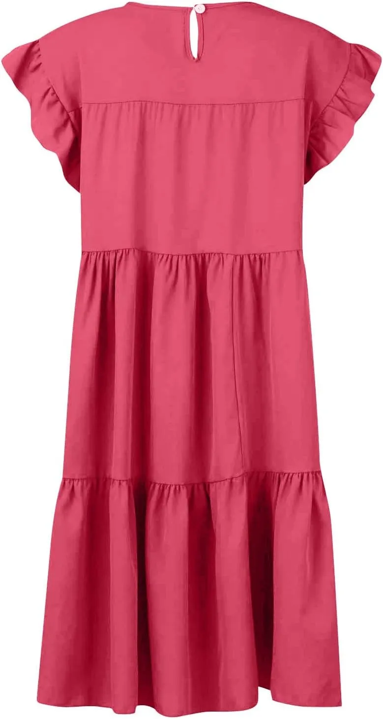 Sleeveless Dress for Women Casual Ruffle Mini Dress Cute Plus Size Babydoll Dress Flowy Swing Tiered Summer Sundress