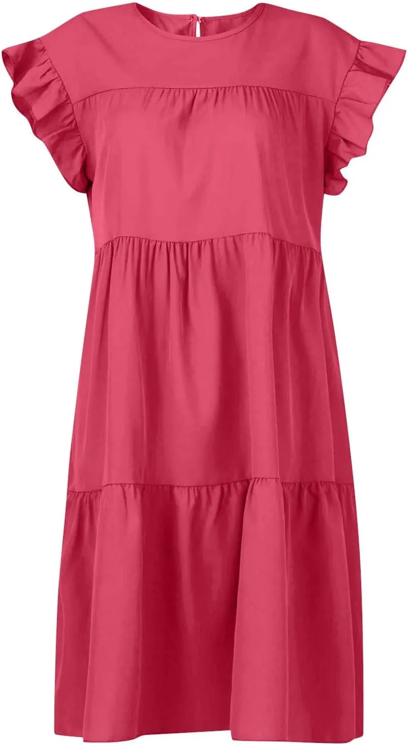 Sleeveless Dress for Women Casual Ruffle Mini Dress Cute Plus Size Babydoll Dress Flowy Swing Tiered Summer Sundress