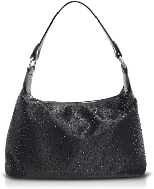 Sparkling Satin Shoulder Bag, Rhinestone Encrusted Evening Bag, Underarm Bag for Important Occasions, Work, Travel(Black)