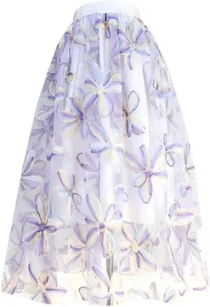 Spring Summer Chic Elegant Women High Waisted Pleated Midi Tulle Skirt