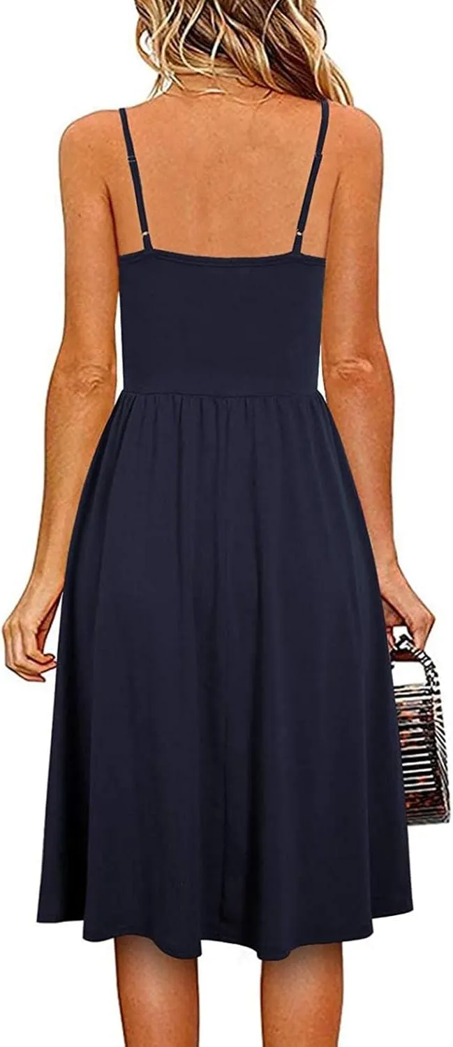 Summer Dress for Women Ruched Flowy Sundress Casual Floral Beach Dresses Flattering A-Line Spaghetti Strap Midi Dress