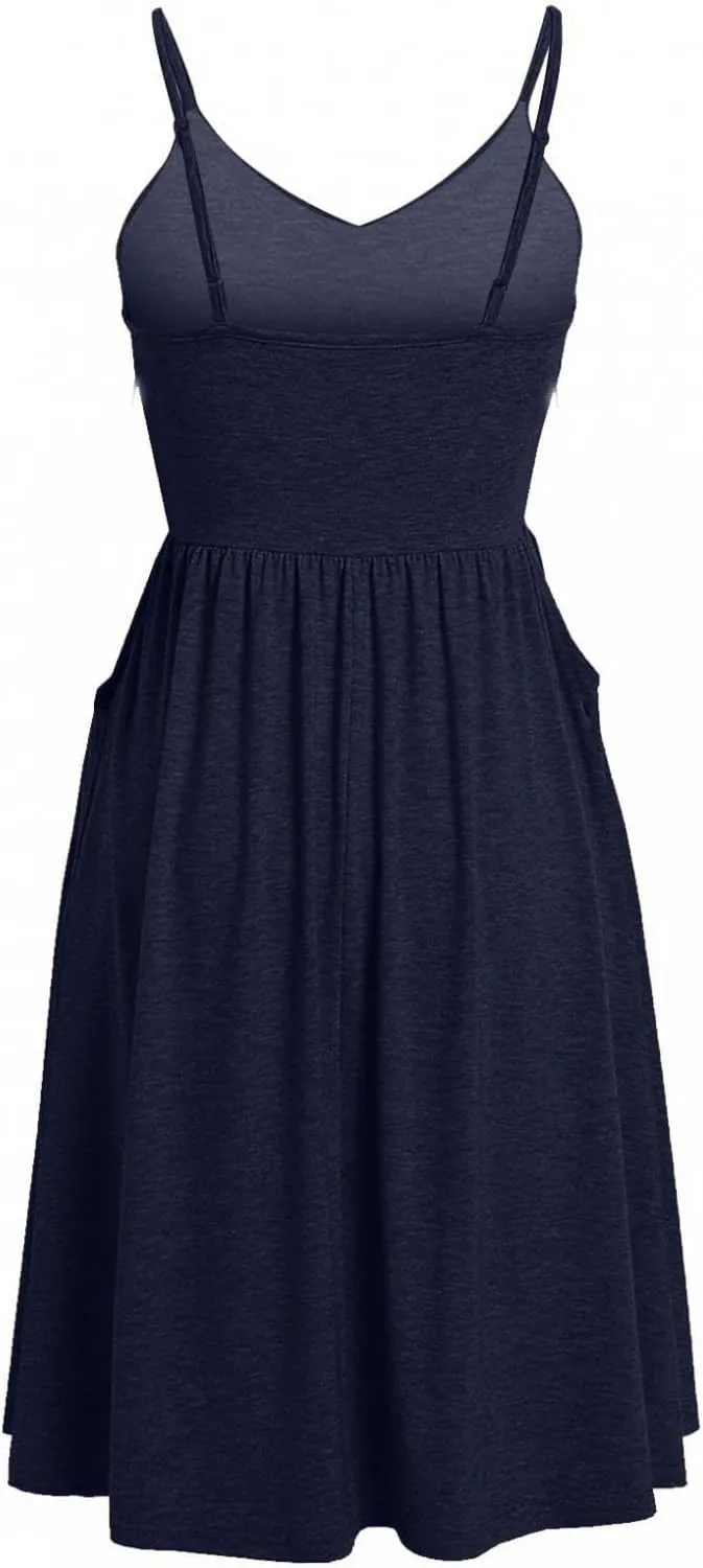 Summer Dress for Women Ruched Flowy Sundress Casual Floral Beach Dresses Flattering A-Line Spaghetti Strap Midi Dress