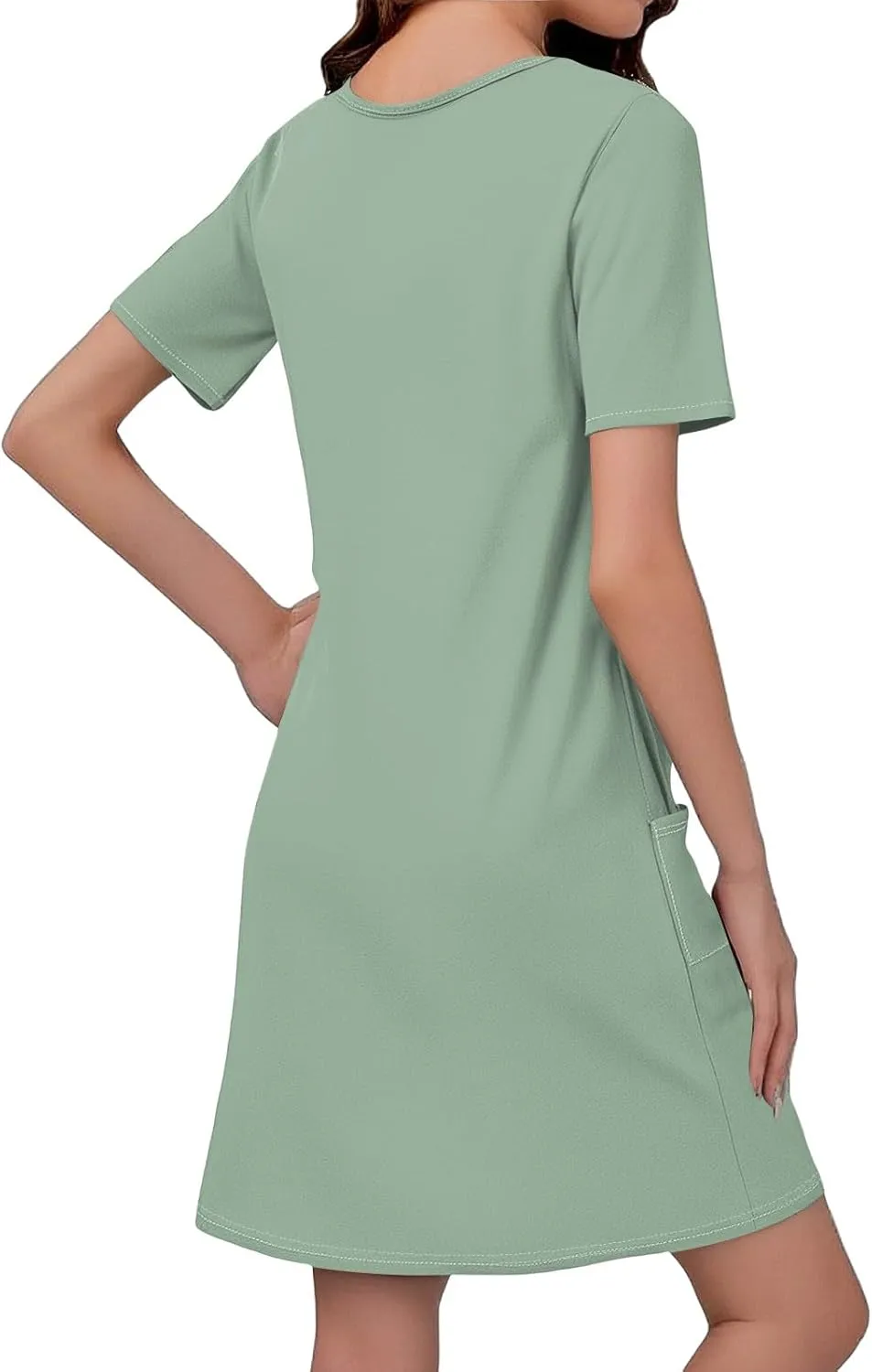 Summer Dresses for Women 2025 Casual Loose V Neck Short Sleeve T Shirt Dress Sundresses Beach Cover Up with Pockets