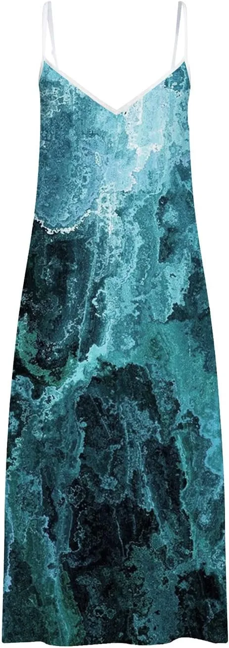 Summer Dresses for Women 2025 Spaghetti Strap Boho Tie Dye Maxi Dress V Neck Boho Beach Sundress Trendy Soft Dress
