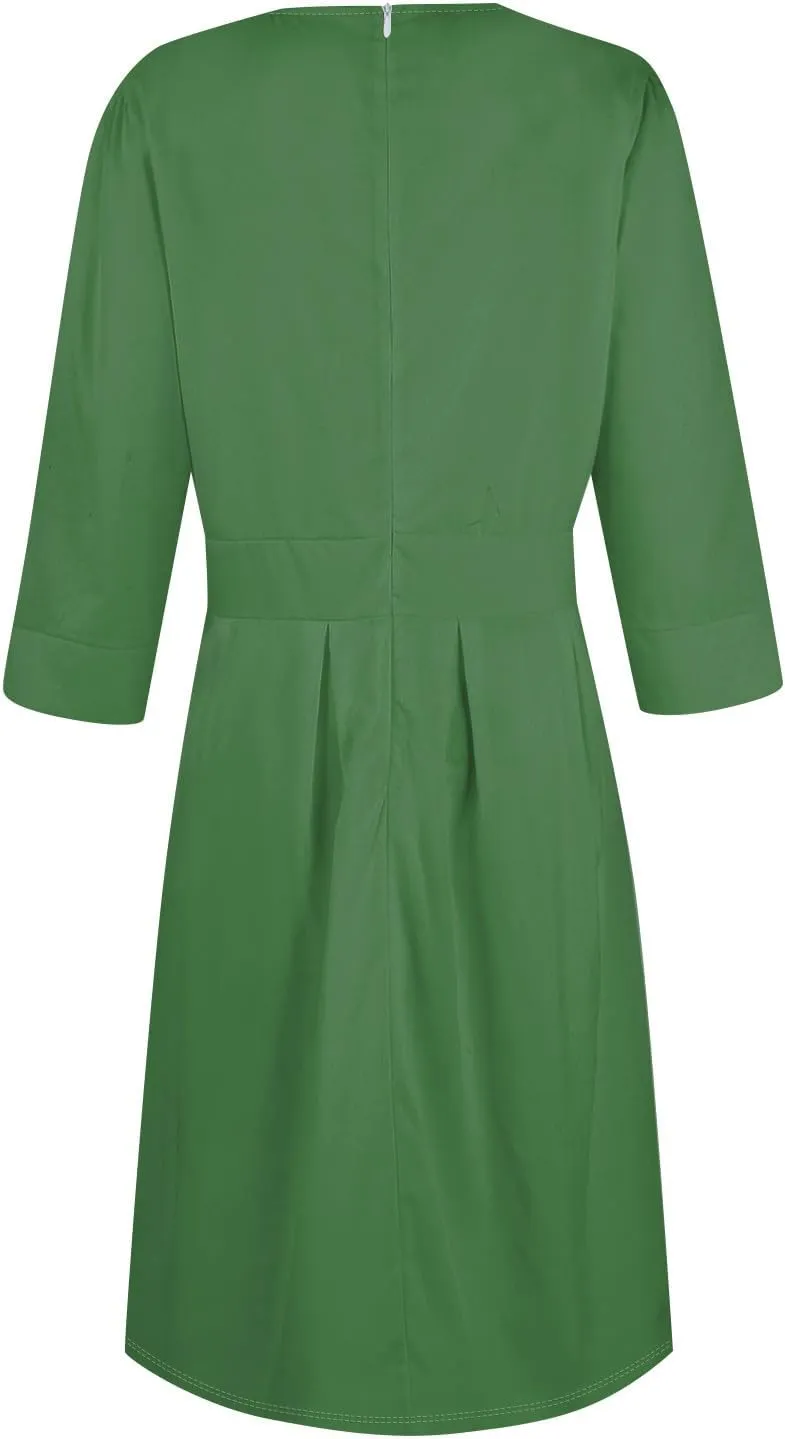 Summer Fall Long Sleeve Formal Midi Dress for Women Trendy Smocked Flowy Casual 3/4 Sleeve Elegant Floral Dress