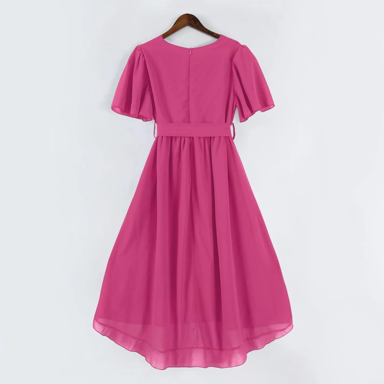 Summer Floral Chiffon Dresses for Women 2025 Midi Trendy Flowy Swing Tie Elastic Waist Short Sleeve V Neck A Line Dress