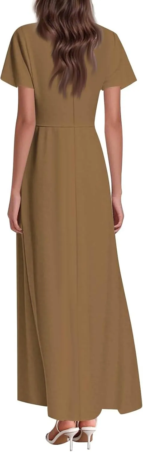 Summer Maxi Dresses for Women 2025 Floral V Neck Long Sundresses for Beach Vacation Flowy Casual Wedding Guest Dress