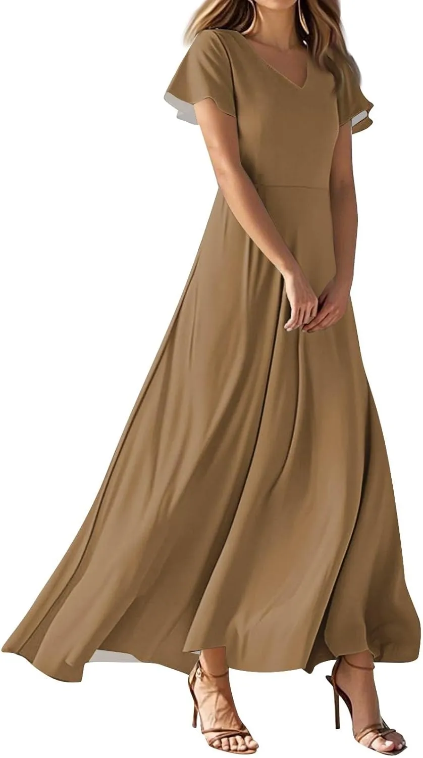 Summer Maxi Dresses for Women 2025 Floral V Neck Long Sundresses for Beach Vacation Flowy Casual Wedding Guest Dress