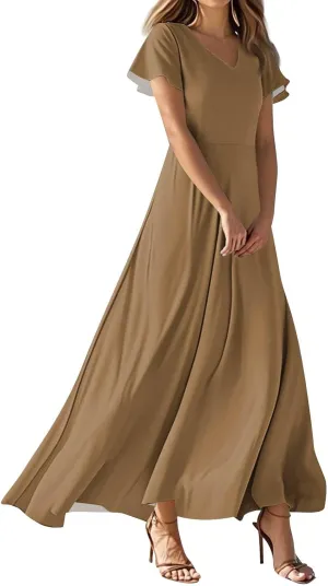 Summer Maxi Dresses for Women 2025 Floral V Neck Long Sundresses for Beach Vacation Flowy Casual Wedding Guest Dress