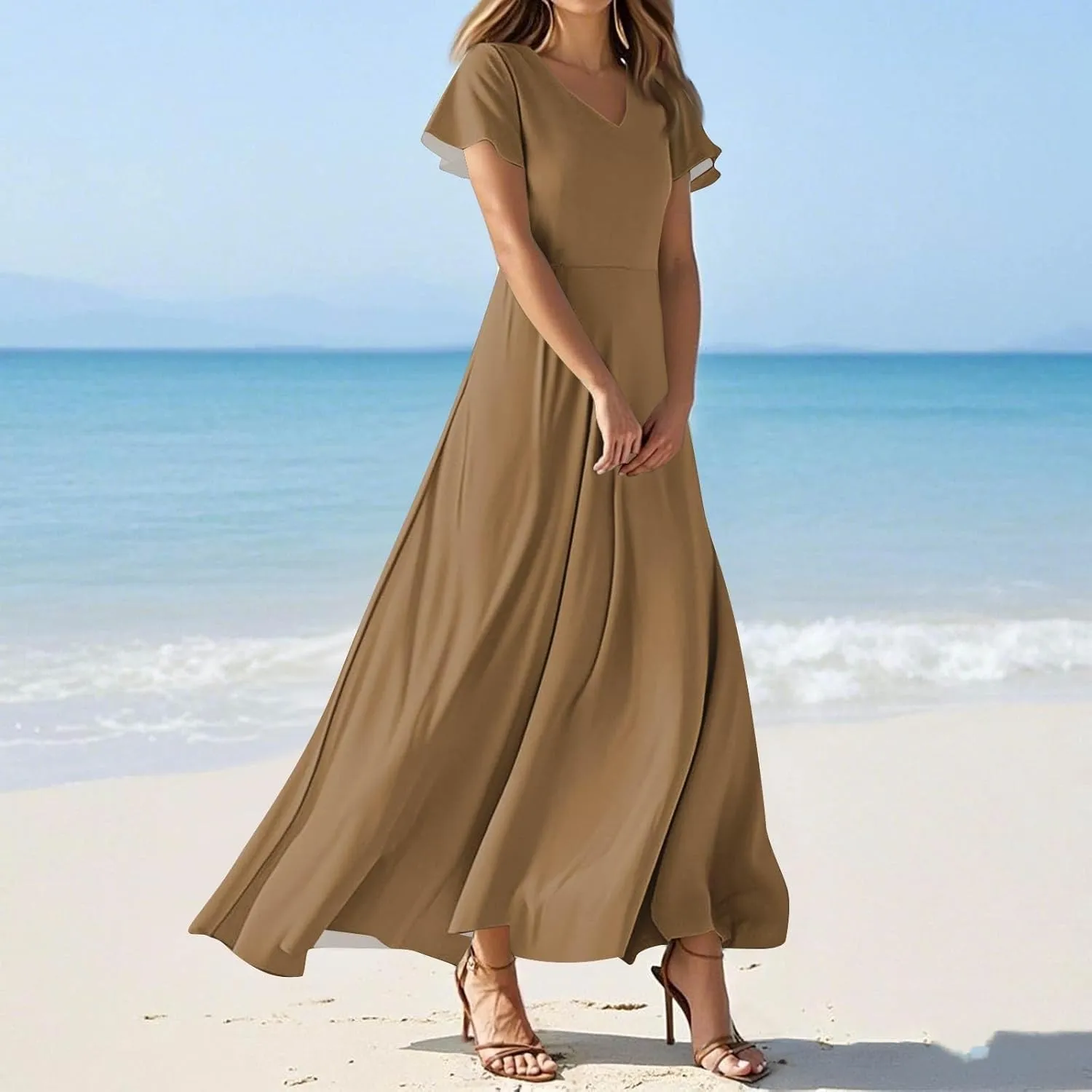 Summer Maxi Dresses for Women 2025 Floral V Neck Long Sundresses for Beach Vacation Flowy Casual Wedding Guest Dress