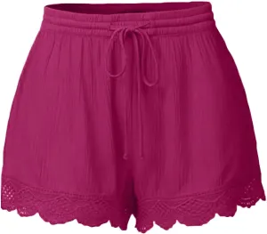 Summer Shorts for Women 2025 Trendy Causal Loose Pleated High Waisted Shorts Beach Lace Lounge Short Pants