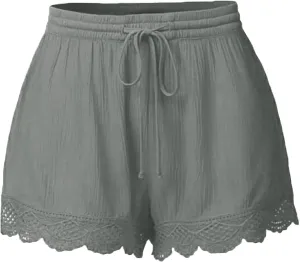 Summer Shorts for Women 2025 Trendy Causal Loose Pleated High Waisted Shorts Beach Lace Lounge Short Pants