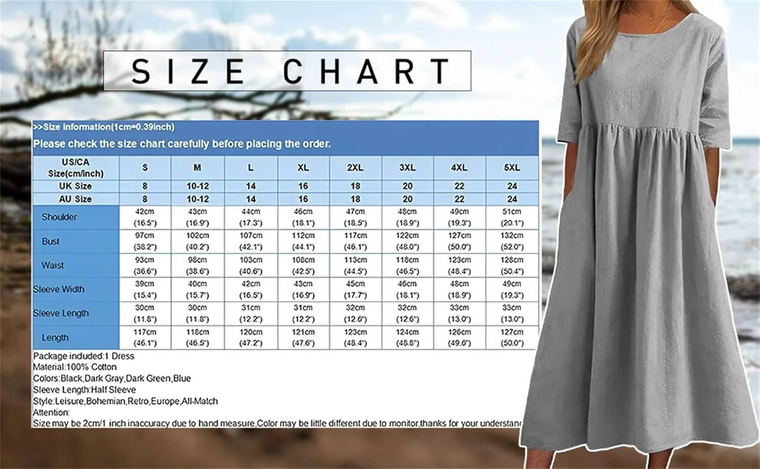 Summer Skirts for Women, Cotton Linen Half Sleeve Midi Dress Casual Boho Beach Vacation Long Tshirt Dress with Pockets