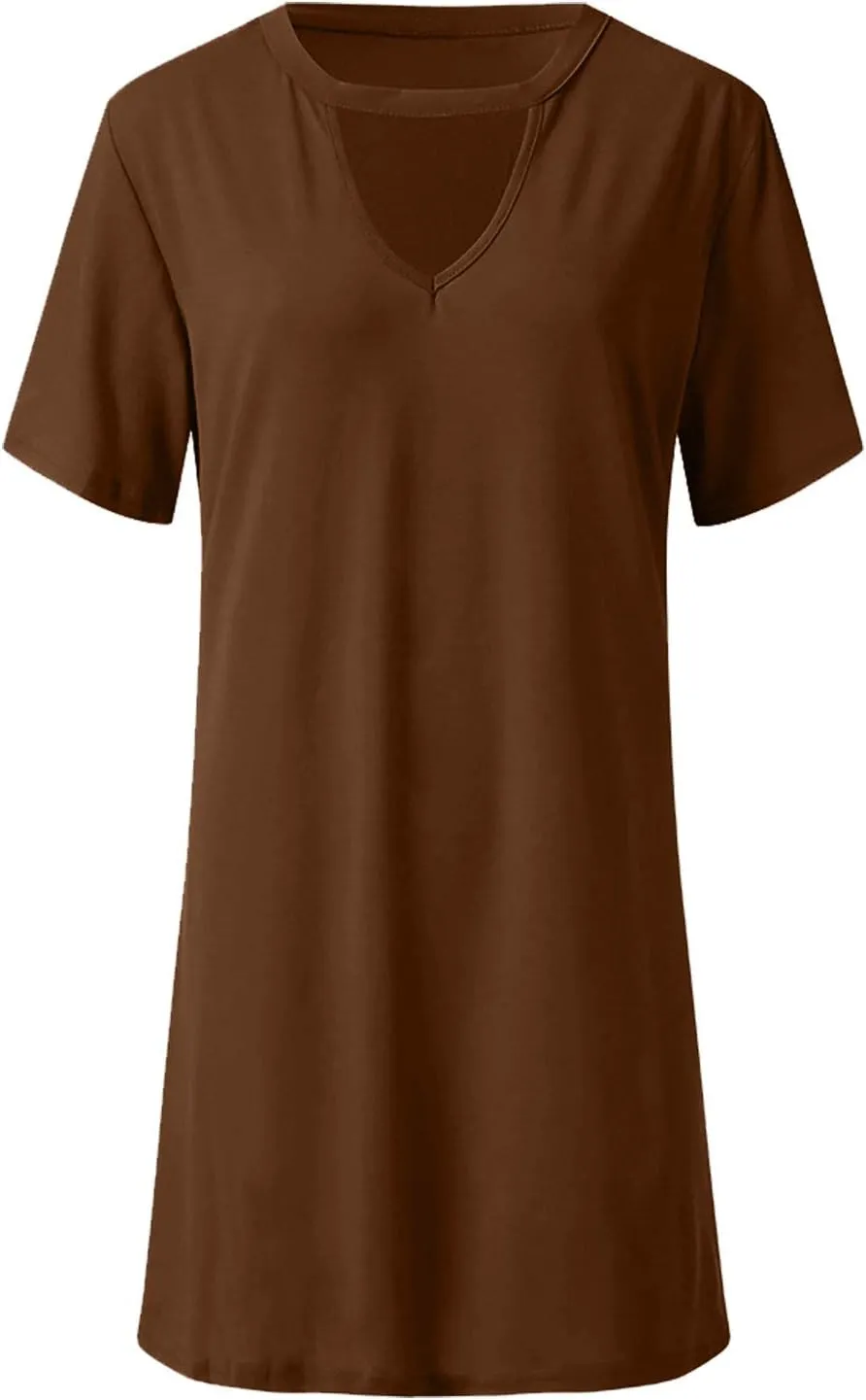 T Shirt Dresses for Women,2024 Summer Casual Loose Short Sleeve Mini Dress Soft Comfy Beach Dress Daily Outfits