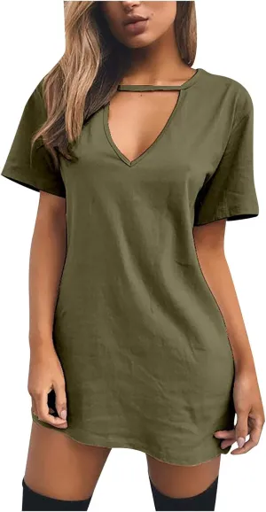 T Shirt Dresses for Women,2024 Summer Casual Loose Short Sleeve Mini Dress Soft Comfy Beach Dress Daily Outfits