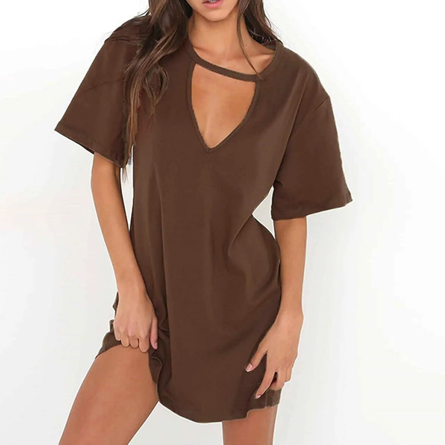 T Shirt Dresses for Women,2024 Summer Casual Loose Short Sleeve Mini Dress Soft Comfy Beach Dress Daily Outfits