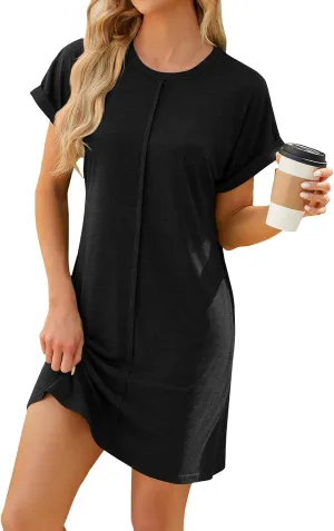 T Shirt Dresses for Women,2024 Summer Casual Loose Short Sleeve Mini Dress Soft Comfy Beach Dress Daily Outfits