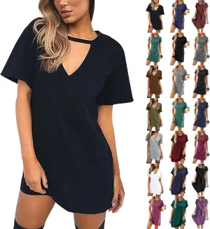 T Shirt Dresses for Women,2024 Summer Casual Loose Short Sleeve Mini Dress Soft Comfy Beach Dress Daily Outfits