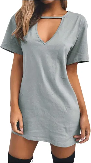 T Shirt Dresses for Women,2024 Summer Casual Loose Short Sleeve Mini Dress Soft Comfy Beach Dress Daily Outfits