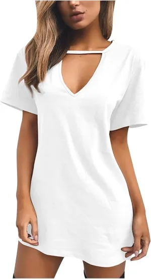 T Shirt Dresses for Women,2024 Summer Casual Loose Short Sleeve Mini Dress Soft Comfy Beach Dress Daily Outfits