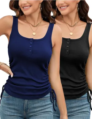 TAIPOVE Sleeveless Tank Top for Women Button Down Ribbed Yoga Shirts Side Ruched Drawstring Undershirts