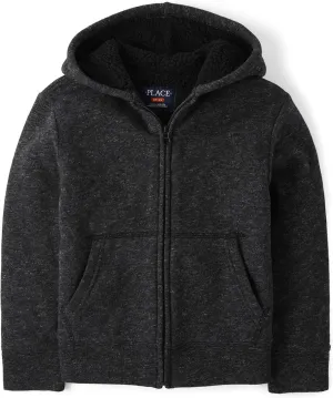 The Children's Place Boys' Long Sleeve, Sherpa Lined, Zip-Front Hoodie Sweatshirt