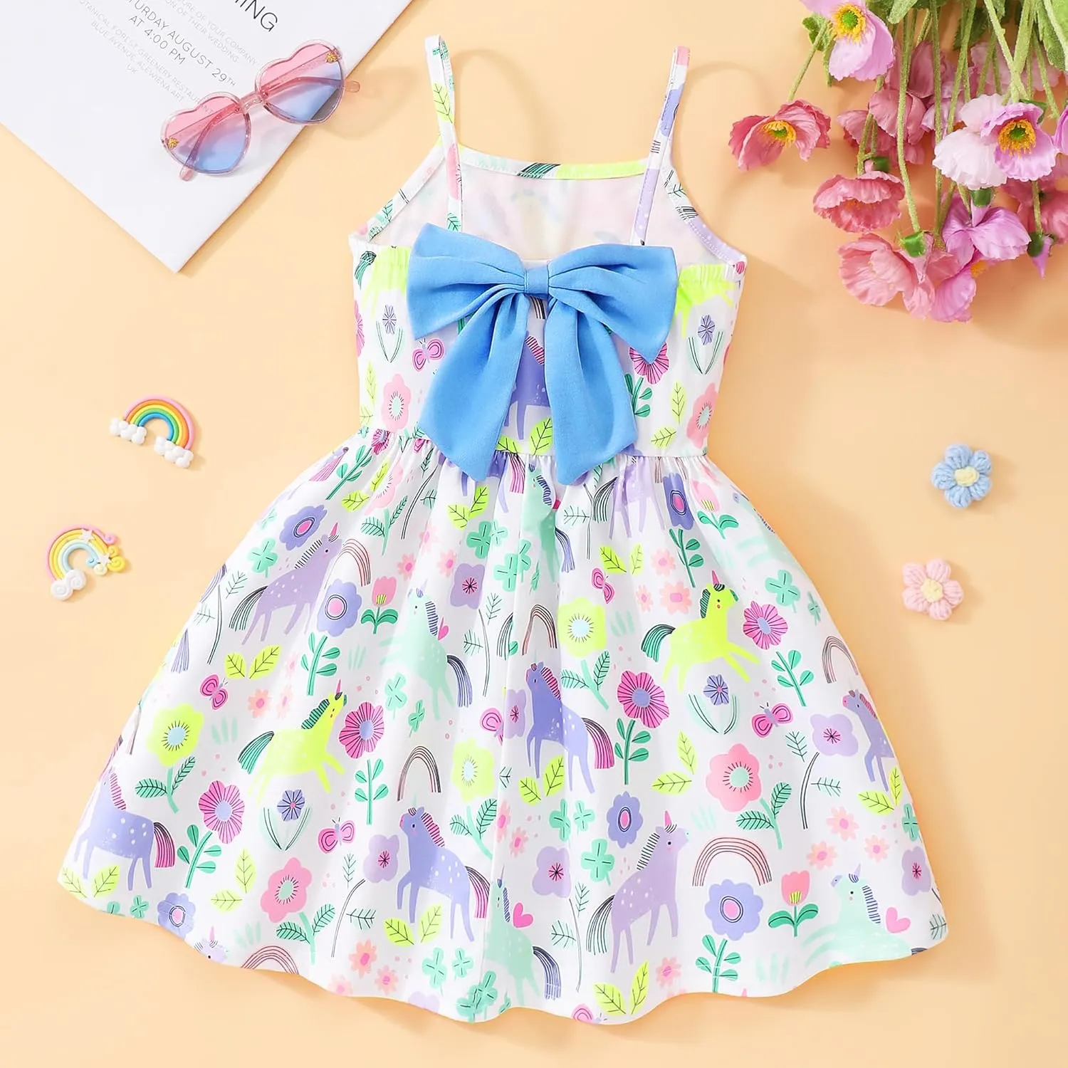 Toddler Summer Dress Dinosaur Backless Sundress Baby Girl Bowknot Dresses Birthday Beach Dress